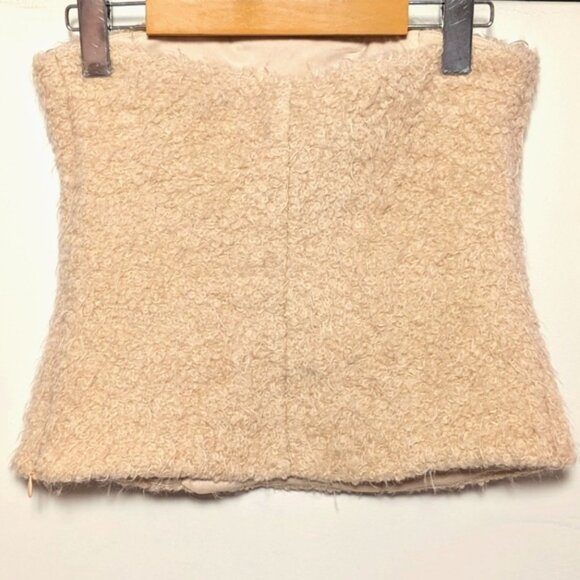 ZARA | Women's Cream/Tan Wool Blend Strapless Sherpa Teddy Bustier Top - Picture 4 of 6